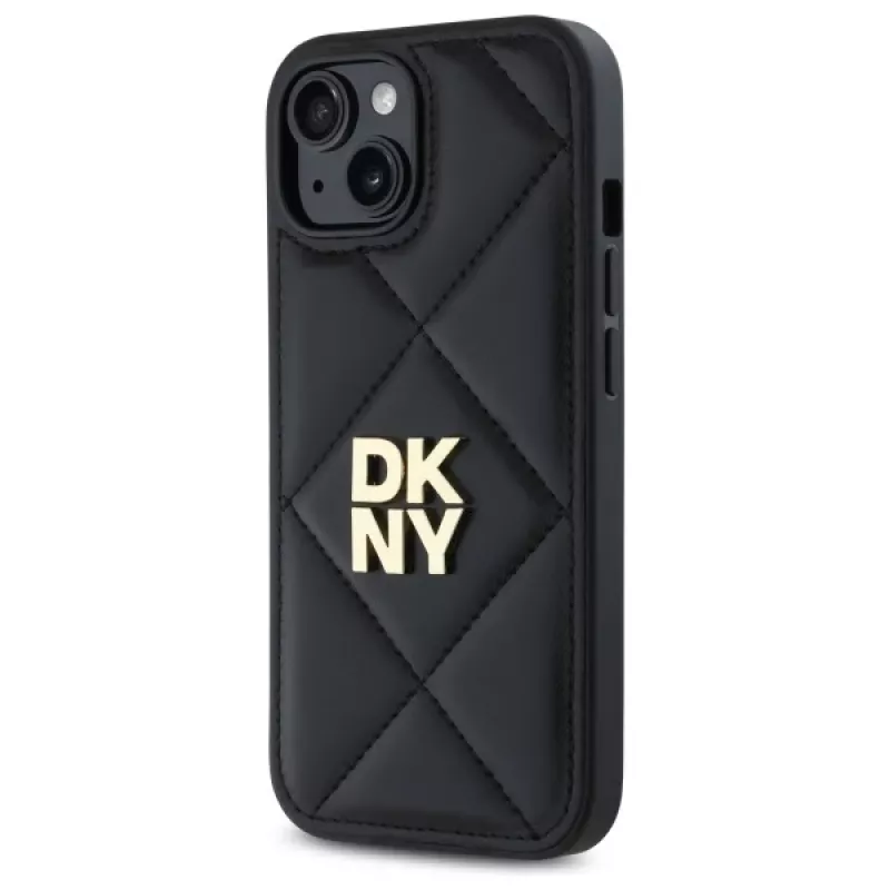 DKNY DKHCP15SPQDSLK Quilted Stack Logo Funda trasera para Apple iPhone 15 6,1 pulgadas Negro