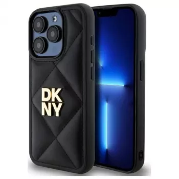 DKNY DKHCP15LPQDSLK Quilted Stack Logo Funda trasera para Apple iPhone 15 Pro 6.1 Negro