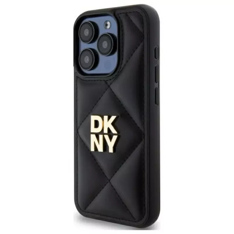 DKNY DKHCP15LPQDSLK Quilted Stack Logo Funda trasera para Apple iPhone 15 Pro 6.1 Negro