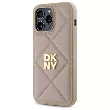 DKNY DKHCP14LPQDSLE Quilted Stack Logo Funda trasera para iPhone 14 Pro 6,1 pulgadas - Beige