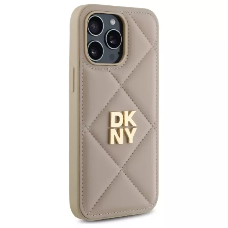 DKNY DKHCP14LPQDSLE Quilted Stack Logo Funda trasera para iPhone 14 Pro 6,1 pulgadas - Beige