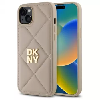 DKNY DKHCP15MPQDSLE Quilted Stack Logo Funda trasera para iPhone 15 Plus - Beige