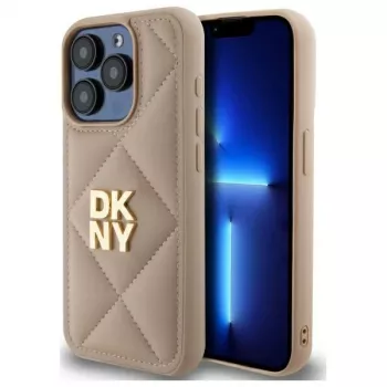 DKNY DKHCP15LPQDSLE Quilted Stack Logo Funda para iPhone 15 Pro 6.1 Beige