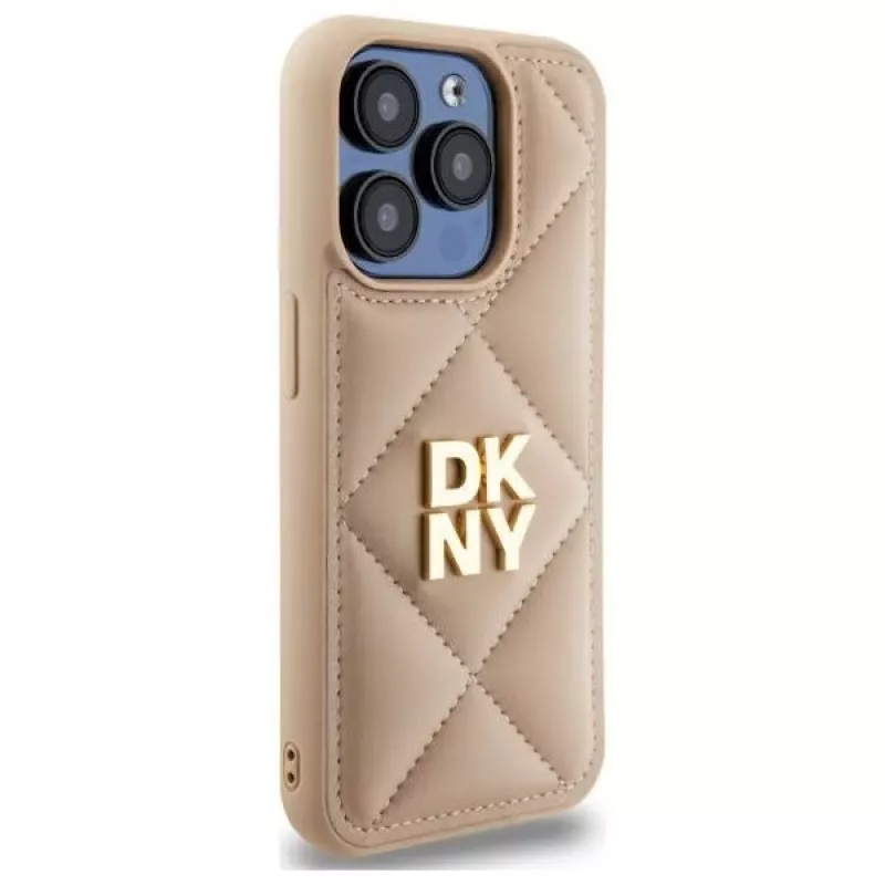 DKNY DKHCP15LPQDSLE Quilted Stack Logo Funda para iPhone 15 Pro 6.1 Beige
