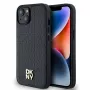 DKNY DKHMP14SPSHRPSK Funda rígida de piel con patrón monograma y logo metálico MagSafe para iPhone 13/14/15, negra