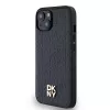 DKNY DKHMP14SPSHRPSK Funda rígida de piel con patrón monograma y logo metálico MagSafe para iPhone 13/14/15, negra