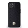 DKNY DKHMP14SPSHRPSK Funda rígida de piel con patrón monograma y logo metálico MagSafe para iPhone 13/14/15, negra