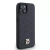 DKNY DKHMP14SPSHRPSK Funda rígida de piel con patrón monograma y logo metálico MagSafe para iPhone 13/14/15, negra