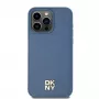 DKNY DKHMP15SPSHRPSB Funda rígida para iPhone 15 / 14 / 13 6,1 inch azul efecto piel con logo metálico MagSafe