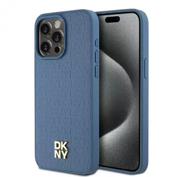 DKNY DKHMP15XPSHRPSB Funda rígida de piel con patrón monograma y logo metálico MagSafe para iPhone 15 Pro Max 6,7