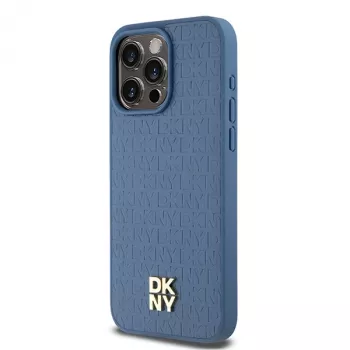 DKNY DKHMP15XPSHRPSB Funda rígida de piel con patrón monograma y logo metálico MagSafe para iPhone 15 Pro Max 6,7