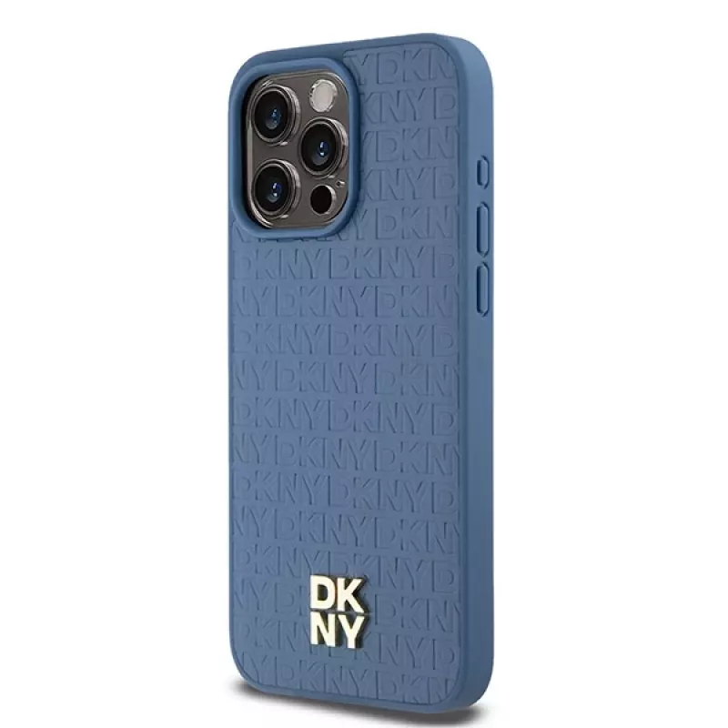 DKNY DKHMP15XPSHRPSB Funda rígida de piel con patrón monograma y logo metálico MagSafe para iPhone 15 Pro Max 6,7