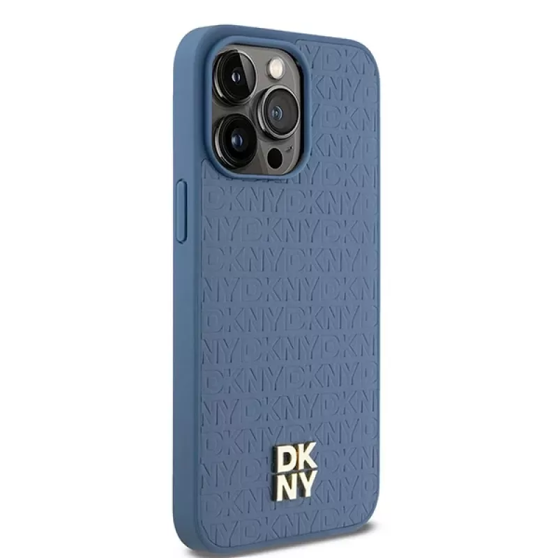 DKNY DKHMP15XPSHRPSB Funda rígida de piel con patrón monograma y logo metálico MagSafe para iPhone 15 Pro Max 6,7