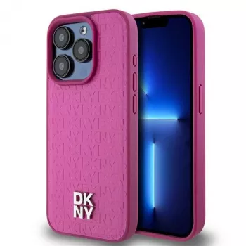 DKNY DKHMP15LPSHRPSP Funda rígida de piel rosa para iPhone 15 Pro 6,1