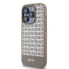 DKNY DKHMP15LPSOSPW Funda rígida para iPhone 15 Pro 6,1 inch de piel con patrón impreso marrón y logo metálico MagSafe
