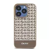 DKNY DKHMP15LPSOSPW Funda rígida para iPhone 15 Pro 6,1 inch de piel con patrón impreso marrón y logo metálico MagSafe
