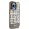 DKNY DKHMP15LPSOSPW Funda rígida para iPhone 15 Pro 6,1 inch de piel con patrón impreso marrón y logo metálico MagSafe