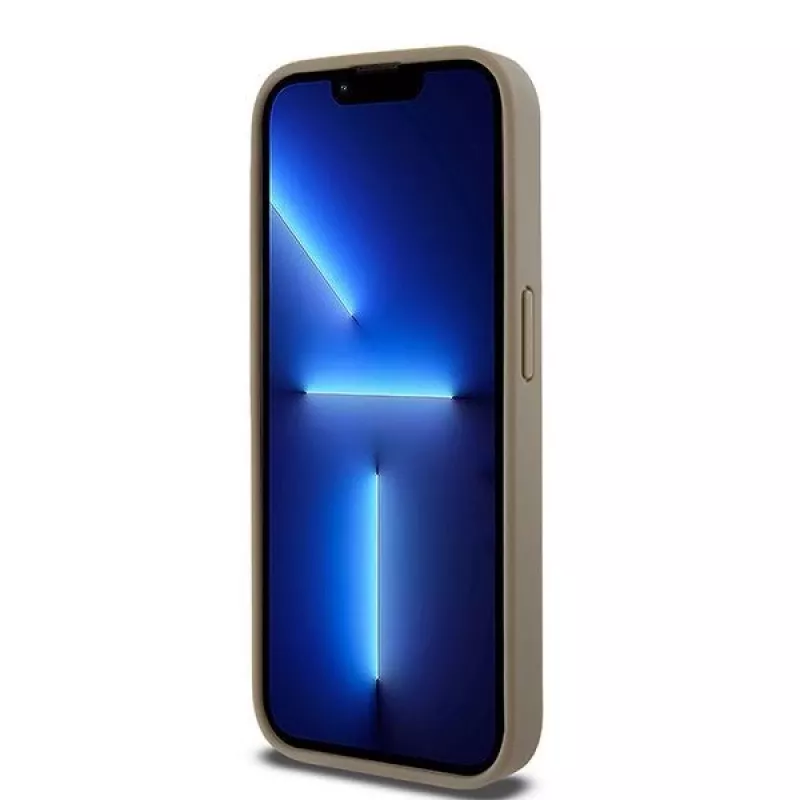 DKNY DKHMP15XPSOSPW Funda rígida de piel con patrón impreso y logo metálico MagSafe para iPhone 15 Pro Max 6,7