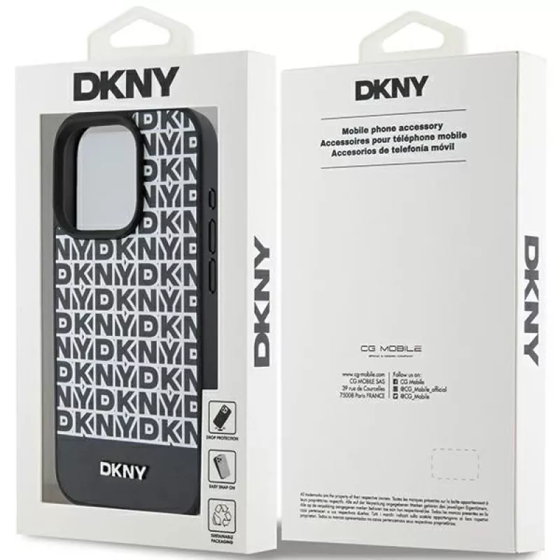 DKNY DKHMP15XPSOSPK Funda rígida de piel con patrón impreso y logo metálico MagSafe para iPhone 15 Pro Max 6,7