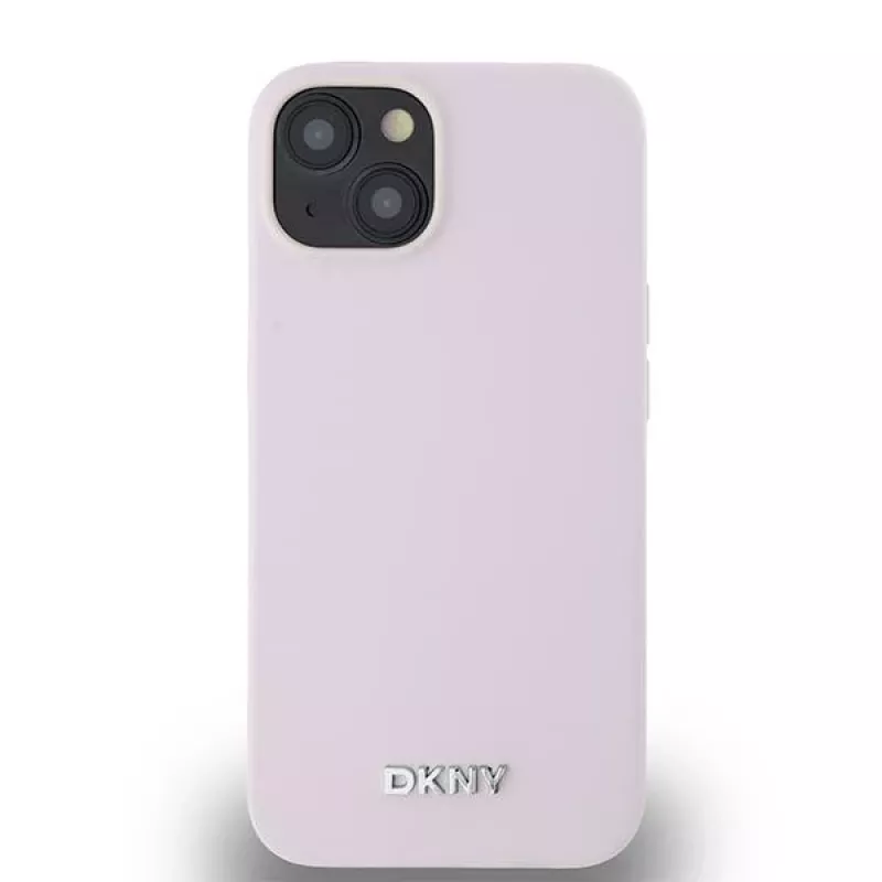 DKNY DKHMP14SSMCHLP Funda rígida de silicona líquida con logo metálico MagSafe para iPhone 13/14/15 6,1