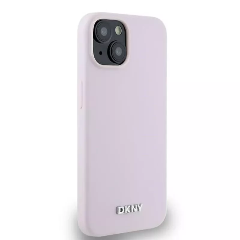 DKNY DKHMP14SSMCHLP Funda rígida de silicona líquida con logo metálico MagSafe para iPhone 13/14/15 6,1