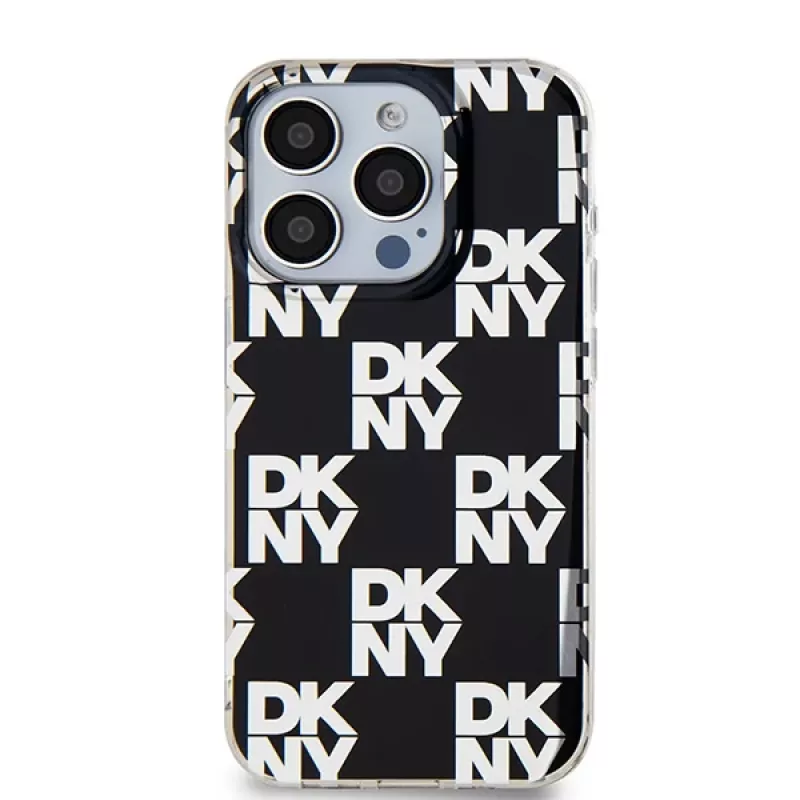 DKNY DKHCP15LHDLCEK funda rígida para Apple iPhone 15 Pro 6,1, negra, IML Checkered Mono Pattern