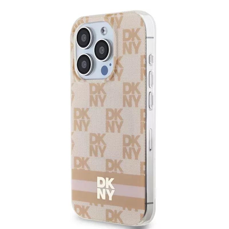 DKNY DKHMP15XHCPTSP Funda rígida para Apple iPhone 15 Pro Max, rosa Checkered Mono Pattern & Printed Stripes, compatible con MagSafe