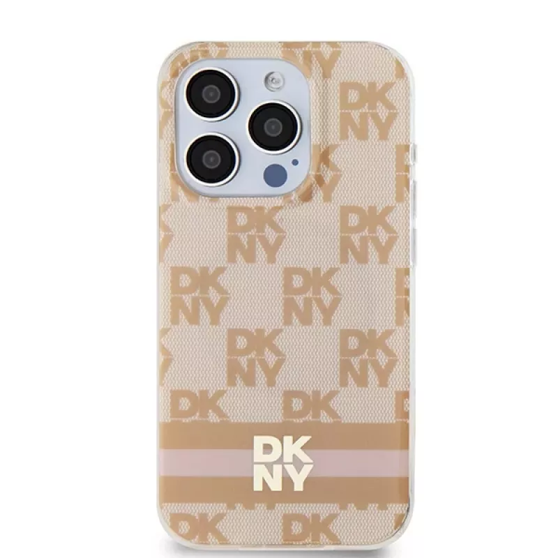 DKNY DKHMP15XHCPTSP Funda rígida para Apple iPhone 15 Pro Max, rosa Checkered Mono Pattern & Printed Stripes, compatible con MagSafe