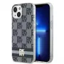 DKNY DKHMP14SHCPTSK Funda rígida para iPhone 14/15, Checkered Mono Pattern & Printed Stripes, negra, MagSafe