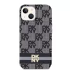 DKNY DKHMP14SHCPTSK Funda rígida para iPhone 14/15, Checkered Mono Pattern & Printed Stripes, negra, MagSafe