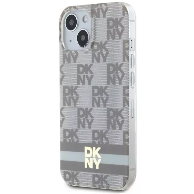 DKNY DKHMP15SHCPTSE Funda rígida para Apple iPhone 15 / 14 / 13 6,1 inch beige Checkered Mono Pattern & Printed Stripes MagSafe