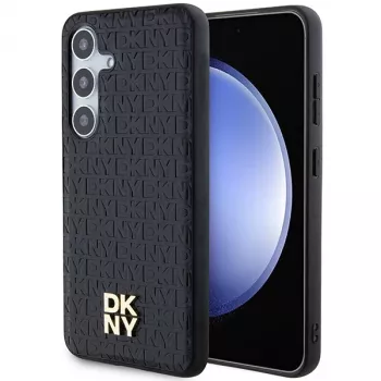DKNY DKHMS24SPSHRPSK Funda rígida efecto piel logo metálico MagSafe para Samsung Galaxy S24, negra