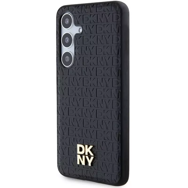 DKNY DKHMS24SPSHRPSK Funda rígida efecto piel logo metálico MagSafe para Samsung Galaxy S24, negra
