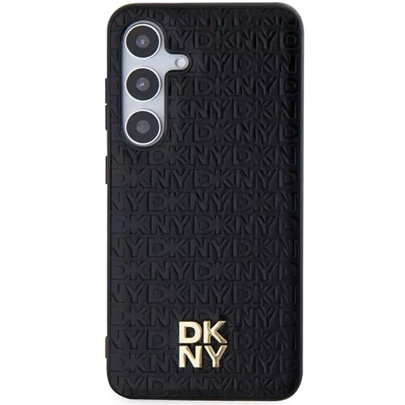 DKNY DKHMS24SPSHRPSK Funda rígida efecto piel logo metálico MagSafe para Samsung Galaxy S24, negra
