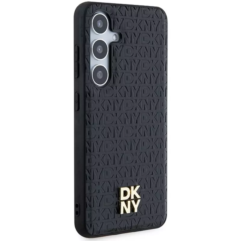 DKNY DKHMS24SPSHRPSK Funda rígida efecto piel logo metálico MagSafe para Samsung Galaxy S24, negra