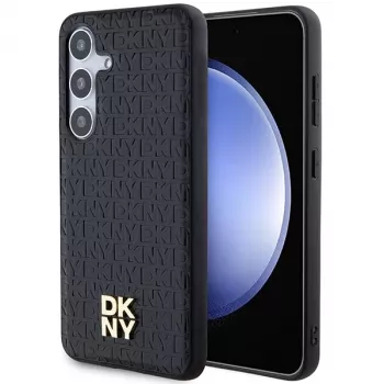 DKNY DKHMS24MPSHRPSK S24+ S926 negra funda rígida efecto piel logo metálico MagSafe para Samsung Galaxy S24+
