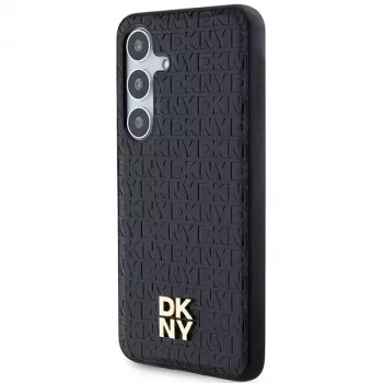 DKNY DKHMS24MPSHRPSK S24+ S926 negra funda rígida efecto piel logo metálico MagSafe para Samsung Galaxy S24+