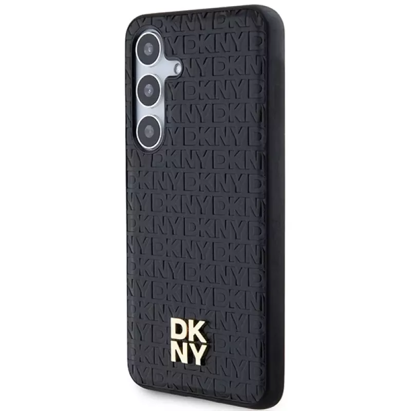 DKNY DKHMS24MPSHRPSK S24+ S926 negra funda rígida efecto piel logo metálico MagSafe para Samsung Galaxy S24+