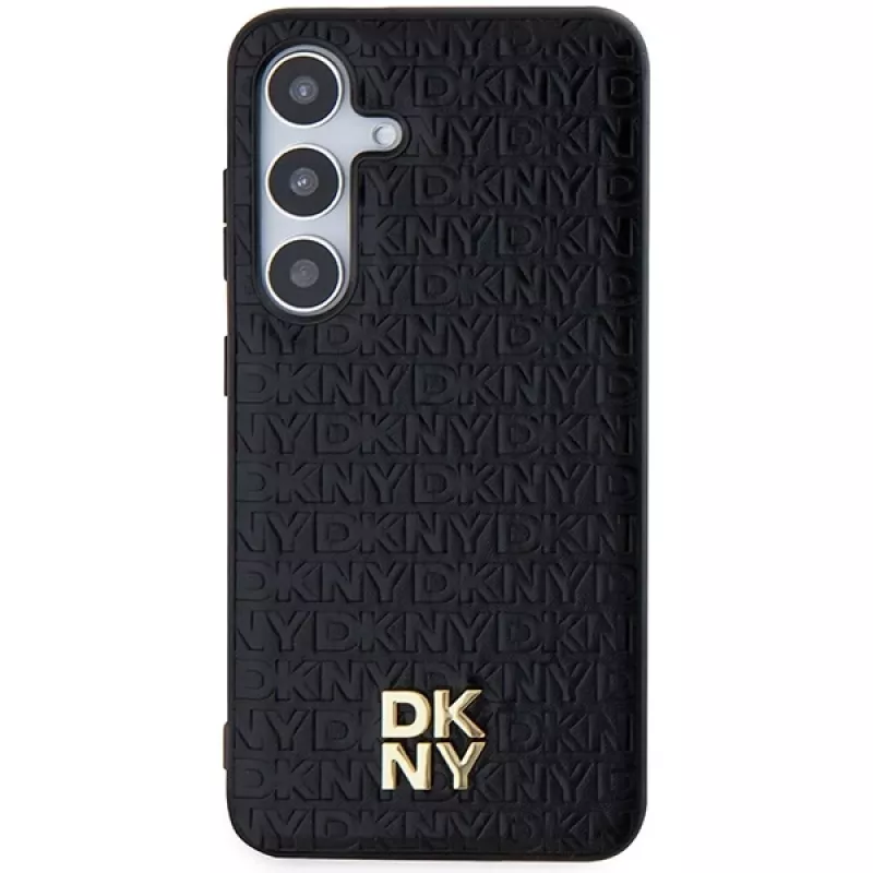 DKNY DKHMS24MPSHRPSK S24+ S926 negra funda rígida efecto piel logo metálico MagSafe para Samsung Galaxy S24+