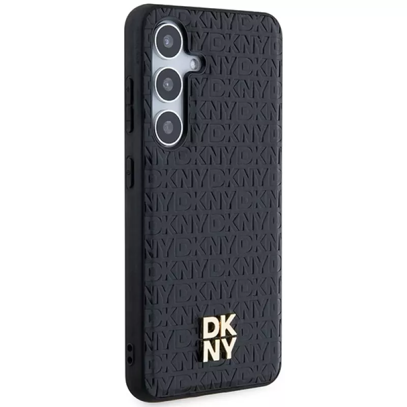 DKNY DKHMS24MPSHRPSK S24+ S926 negra funda rígida efecto piel logo metálico MagSafe para Samsung Galaxy S24+