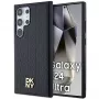 DKNY DKHMS24LPSHRPSK Funda rígida para Samsung Galaxy S24 Ultra, diseño de piel negra con logo metálico, compatible con MagSafe