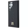 DKNY DKHMS24LPSHRPSK Funda rígida para Samsung Galaxy S24 Ultra, diseño de piel negra con logo metálico, compatible con MagSafe