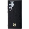 DKNY DKHMS24LPSHRPSK Funda rígida para Samsung Galaxy S24 Ultra, diseño de piel negra con logo metálico, compatible con MagSafe