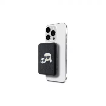 Karl Lagerfeld Batería externa inalámbrica 5000mAh 15W MagSafe negra Karl & Choupette Head Pin KF002166