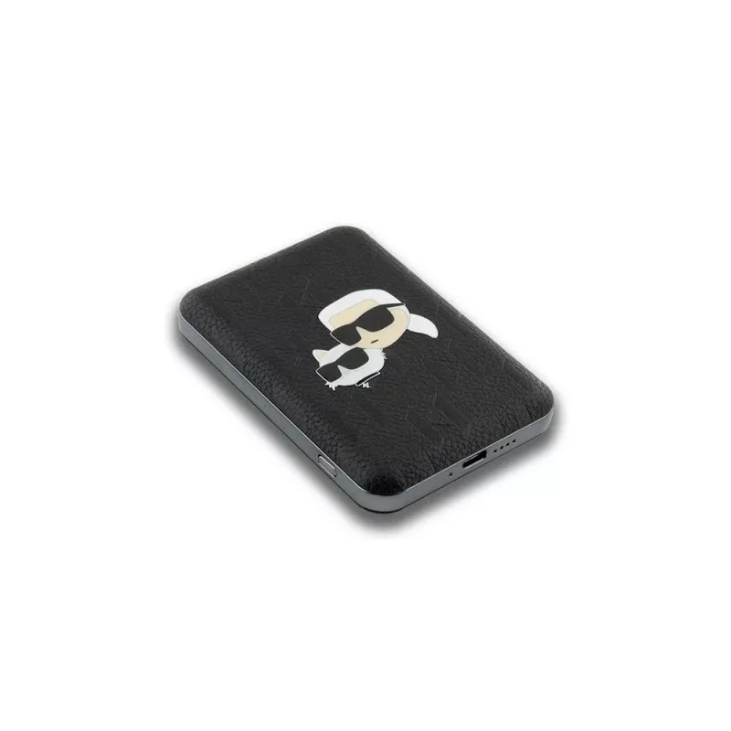Karl Lagerfeld Batería externa inalámbrica 5000mAh 15W MagSafe negra Karl & Choupette Head Pin KF002166