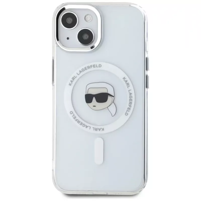 KARL LAGERFELD Funda IML Metal Karl Head MagSafe para Apple iPhone 15 - blanca