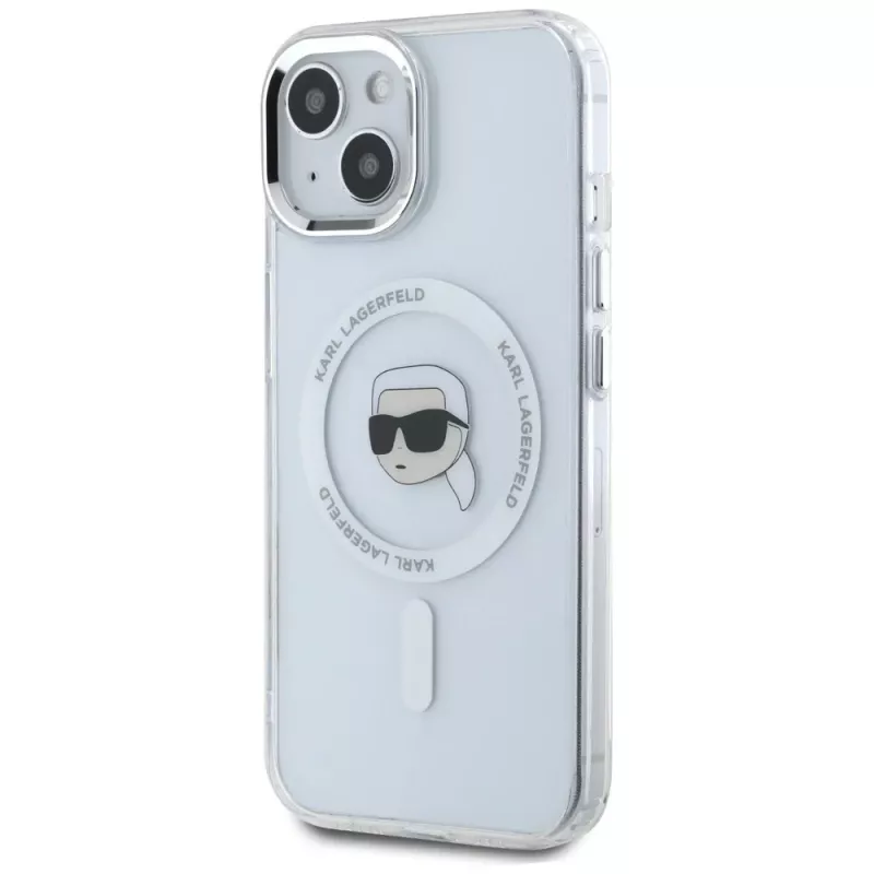 KARL LAGERFELD Funda IML Metal Karl Head MagSafe para Apple iPhone 15 Plus blanca