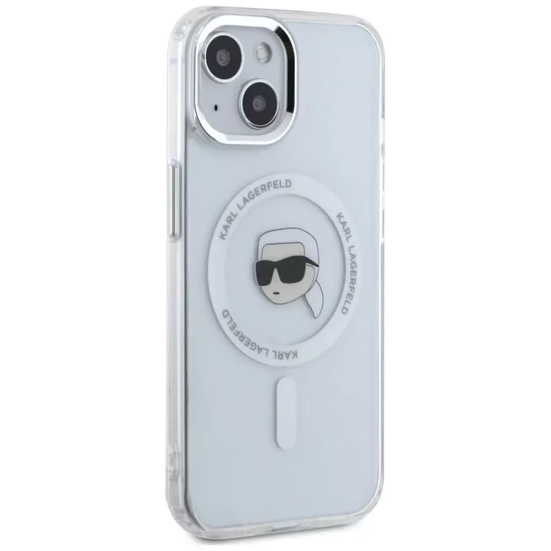 KARL LAGERFELD Funda IML Metal Karl Head MagSafe para Apple iPhone 15 Plus blanca