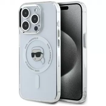 KARL LAGERFELD Funda IML Metal Karl Head MagSafe para Apple iPhone 15 Pro, blanca