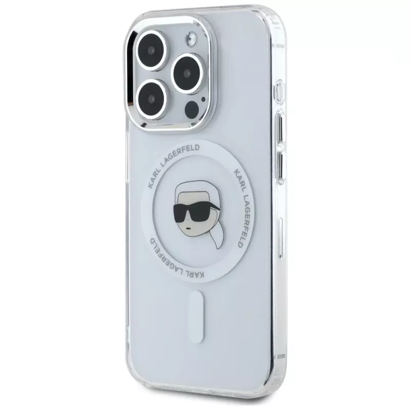 KARL LAGERFELD Funda IML Metal Karl Head MagSafe para Apple iPhone 15 Pro, blanca